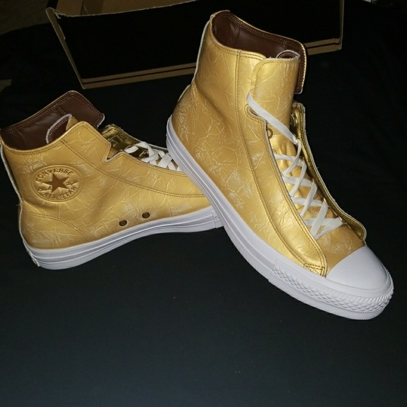 gold leather converse high tops